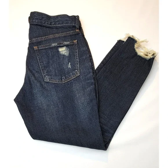 Gap Jeans Women Size 28R Distressed Best Girlfriend Raw Hem Dark Wash Gap Denim - Picture 10 of 16